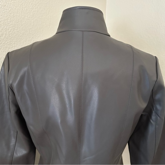 NWOT KENNETH COLE GRAY FAUX LEATHER STANDUP COLLAR ZIP JACKET Size M - Picture 10 of 14